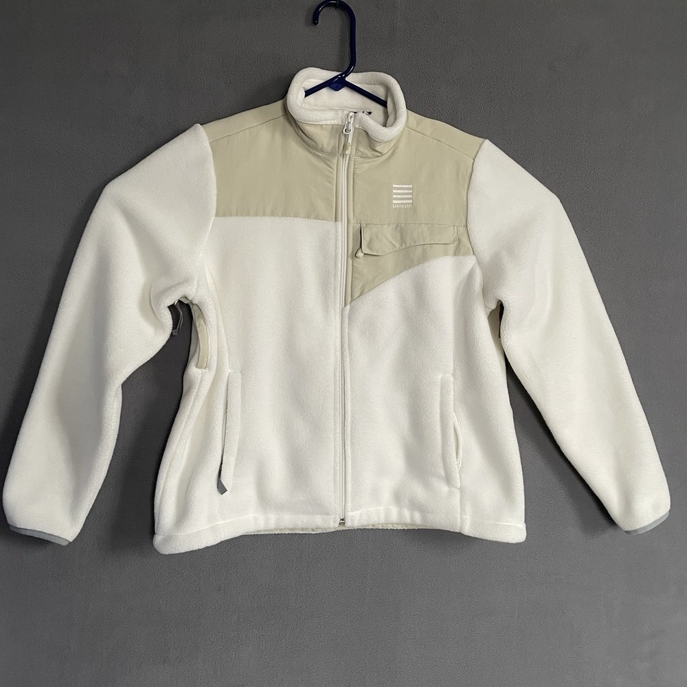LANDS'‎ END Women's Ivory Full Zip Fleece 10-12 M/P  Very Nice!